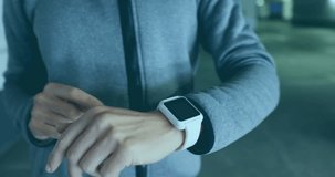 Animation of scope scanning over social media speech bubbles over businessman checking smartwatch. Global business and futuristic technology concept. - Powered by Shutterstock - Get 15% off with code: PIKWIZARD15