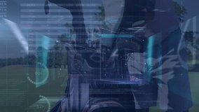Animation of financial data processing over caucasian man playing golf. Global finances, computing and digital interface concept digitally generated video. - Powered by Shutterstock - Get 15% off with code: PIKWIZARD15