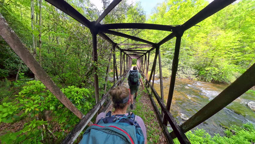 Backpacking Through Bridge over Eagle Creek in Great Smoky Mountains National Park