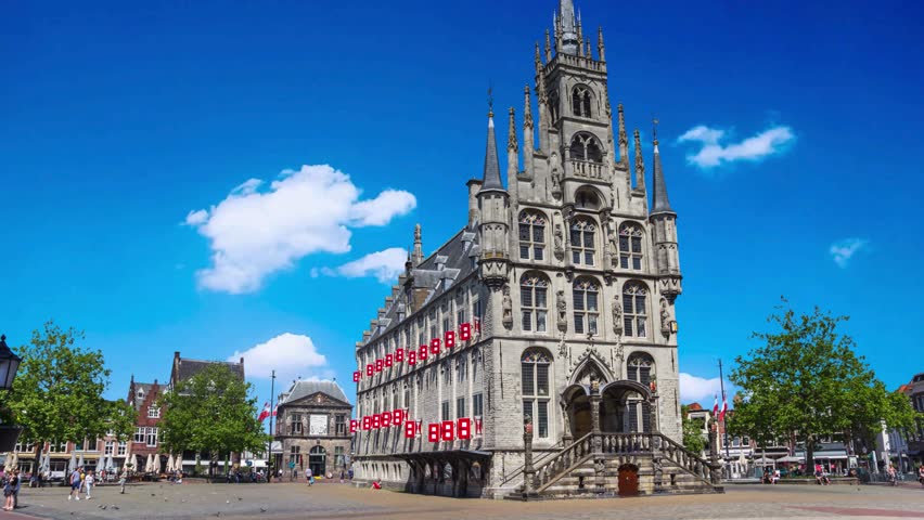 GOUDA-HOLLAND Ancient City Hall at Market Square. The city hall is built between 1448 and 1450, it is one of Gouda
