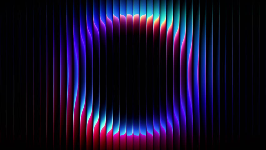 Rotating neon circular gradient refracted through ribbed glass. Radiant gradient light ring slowly rotating behind reeded glass. Dynamic luminous ring in continuous smooth rotation. Bright circular banner with dazzling fluorescent light diffusion effect for high impact visual projects. Gradient reflections and radiant neon lines flowing in smooth circular motion creating abstract circle banner for immersive visuals, music shows and digital performances. Seamless loop. 4K