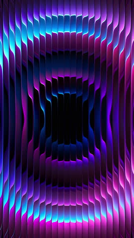 Circular neon gradient moves expanding and contracting behind ribbed glass creates dynamic illusion of depth and motion. Pulsating concentric gradient shifting rings for creative visuals, innovation concepts, smartphone wallpapers, branding and digital design. Radiant circular waves of neon gradient light pulse behind segmented ribbed glass. Dynamic concentric rings in vivid neon colors expand and contract through reeded glass. Seamless loop. 4K vertical video