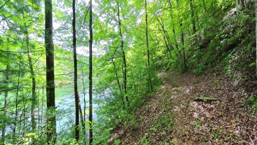 Hiking on Trail Along Fontana Lake in Great Smoky Mountains National Park