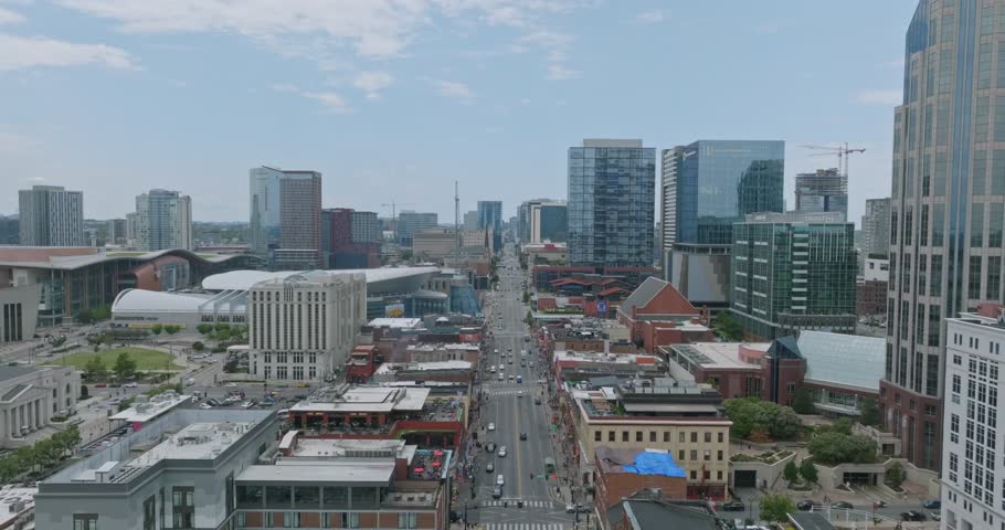 Nashville, Tennessee, United States of America - July 28th 2022: Downtown Nashville aerial footage 