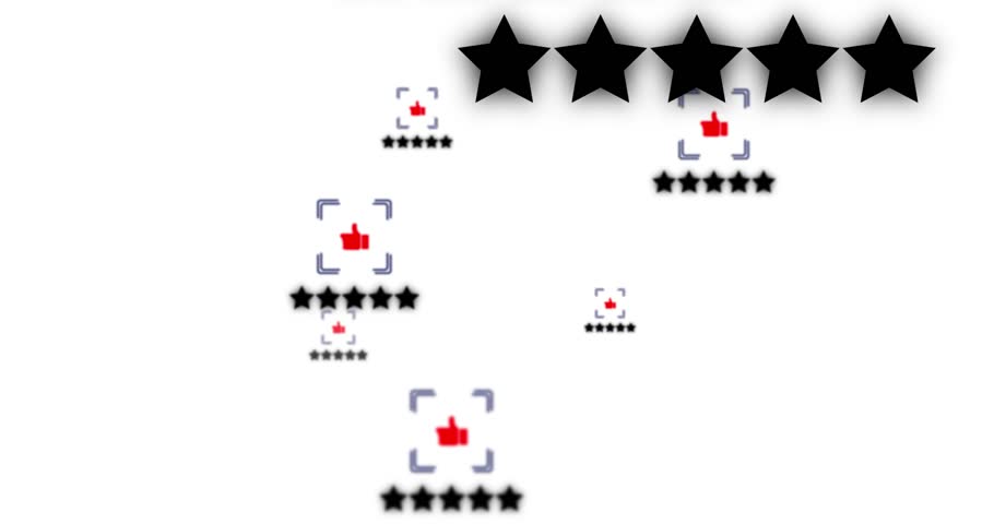 Parallax Motion Background of Red Thumbs Up and Five Stars on White, Social Media Likes and Customer Rating Pattern Loop, Business Success and Feedback Animation