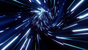 Neon Light Trails Tunnel, A mesmerizing 3D motion video of neon light trails, glowing blue streaks weaving through dark passage in speed, for futuristic sci-fi film or cyber art documentary. - Powered by Shutterstock - Get 15% off with code: PIKWIZARD15