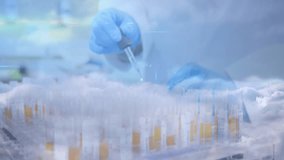 Animation of network of connections over hands of lab worker with samples. health, medicine, science, connections and technology concept digitally generated video. - Powered by Shutterstock - Get 15% off with code: PIKWIZARD15