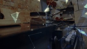 Animation of network of connections and globe over senior african american couple cooking in kitchen. Global technology, connections and digital interface concept digitally generated video. - Powered by Shutterstock - Get 15% off with code: PIKWIZARD15