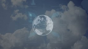 Animation of data processing and globe over plane. Global connections, technology and digital interface concept digitally generated video. - Powered by Shutterstock - Get 15% off with code: PIKWIZARD15