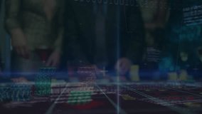 Animation of data processing over diverse business people in casino. Gambling, casino and digital interface concept digitally generated video. - Powered by Shutterstock - Get 15% off with code: PIKWIZARD15