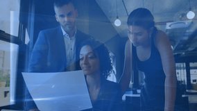 Animation of binary coding and data processing over diverse business people in office. Global business, finance, computing and data processing concept digitally generated video. - Powered by Shutterstock - Get 15% off with code: PIKWIZARD15