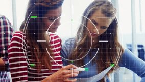 Animation of scope scanning and data processing over diverse business people in office. Global business, finance, computing and data processing concept digitally generated video. - Powered by Shutterstock - Get 15% off with code: PIKWIZARD15