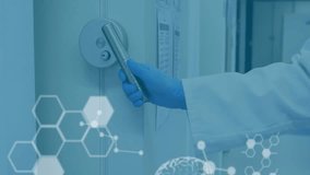 Animation of scientific data processing and human brains over scientist in laboratory. Global science, connections, computing and data processing concept digitally generated video. - Powered by Shutterstock - Get 15% off with code: PIKWIZARD15