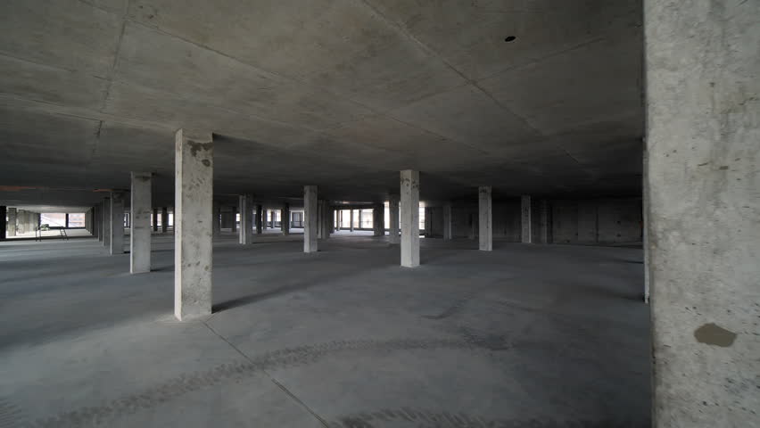 Unfinished underground parking garage under construction