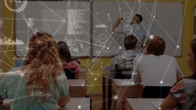 Animation of data and connections over diverse teacher and students at school. learning, education and teaching concept digitally generated video. - Powered by Shutterstock - Get 15% off with code: PIKWIZARD15