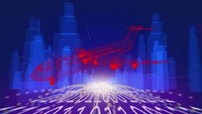 Animation of data processing and plane with city on blue background. global transport and digital interface concept digitally generated video. - Powered by Shutterstock - Get 15% off with code: PIKWIZARD15