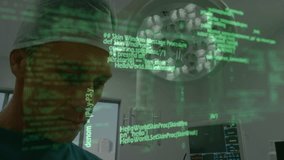 Animation of data processing over caucasian male surgeon using tablet. global medicine and digital interface concept digitally generated video. - Powered by Shutterstock - Get 15% off with code: PIKWIZARD15