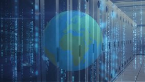 Animation of globe over servers. global network, connections, data and technology concept digitally generated video. - Powered by Shutterstock - Get 15% off with code: PIKWIZARD15