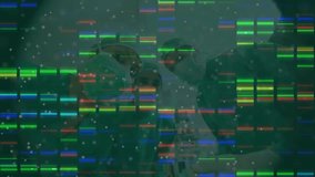 Animation of data processing over african american businessman animation financial data on blue background. Global business digital interface technology and networking concept digitally generated - Powered by Shutterstock - Get 15% off with code: PIKWIZARD15