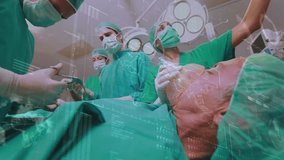 Animation of data processing over caucasian surgeons during surgery. Global medicine and digital interface concept digitally generated video. - Powered by Shutterstock - Get 15% off with code: PIKWIZARD15