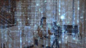 Animation of data processing over caucasian woman making vlog. Lifestyle and digital interface concept digitally generated video. - Powered by Shutterstock - Get 15% off with code: PIKWIZARD15