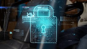 Animation of cyber security data processing and network of icons over male worker operating forklift. Global networking and logistics business technology concept - Powered by Shutterstock - Get 15% off with code: PIKWIZARD15