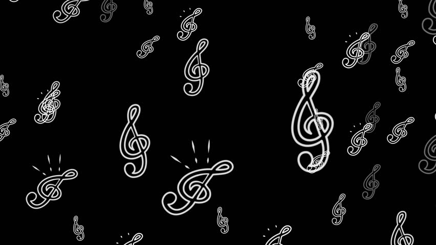 Flying Music Notes Seamless Loop Animation on Black Background