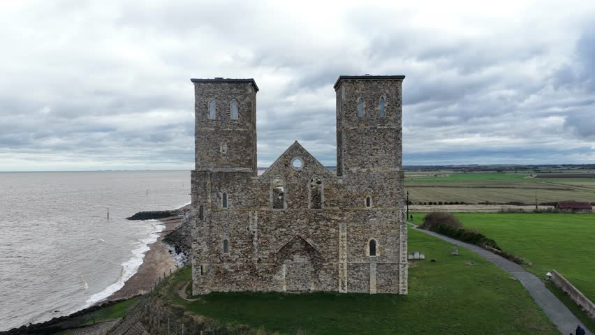 Aerial view of reculver towers landmark in kent england