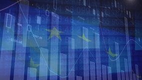Animation of diverse financial data and graphs over european union flag. european economy, finance, politics and technology concept digitally generated video. - Powered by Shutterstock - Get 15% off with code: PIKWIZARD15
