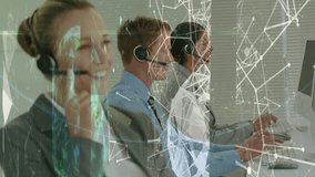 Animation of globe and connections over diverse business people using phone headsets. global business, connections and communication concept digitally generated video. - Powered by Shutterstock - Get 15% off with code: PIKWIZARD15