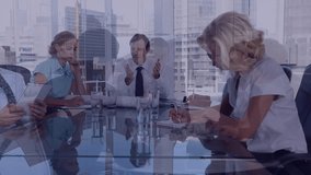 Animation of data processing over business people working together. Global business finance data processing and technology concept digitally generated video. - Powered by Shutterstock - Get 15% off with code: PIKWIZARD15