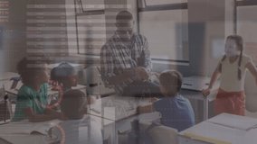 Animation of data processing over diverse schoolchildren with teacher. Global education and digital interface concept digitally generated video. - Powered by Shutterstock - Get 15% off with code: PIKWIZARD15