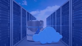 Animation of network of connections with icons and cloud over computer servers in clouds. Global cloud computing,connections, networks and data processing concept digitally generated video. - Powered by Shutterstock - Get 15% off with code: PIKWIZARD15