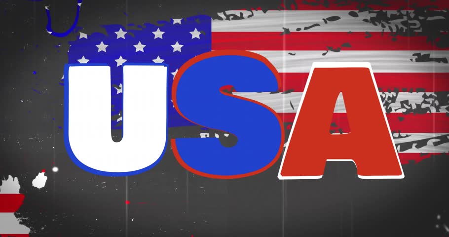 Animation of usa text with stars over flag of usa on black background. Patriotism and celebration concept digitally generated video.