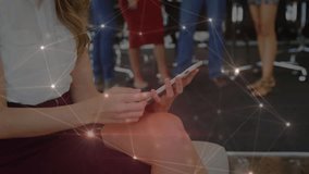 Animation of network of connections over caucasian businesswoman using tablet. global business, technology, networking, connections and digital interface concept digitally generated video. - Powered by Shutterstock - Get 15% off with code: PIKWIZARD15