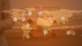 Animation of world map over caucasian businessman using smartphone. Global business and digital interface concept digitally generated video. - Powered by Shutterstock - Get 15% off with code: PIKWIZARD15