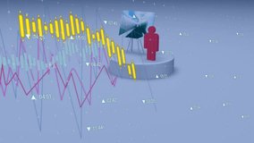 Animation of statistics and data processing over blue and red people icons, wind turbine. Wind energy, environment, sustainability, computing and data processing concept digitally generated video. - Powered by Shutterstock - Get 15% off with code: PIKWIZARD15