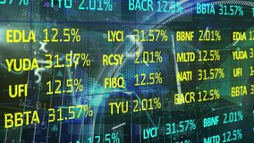 Animation of financial data processing over clock. Global business, finance and data processing concept digitally generated video. - Powered by Shutterstock - Get 15% off with code: PIKWIZARD15