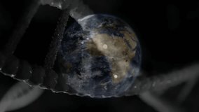 Starting orange arc rotating digital Earth expanding arcs shifting DNA helix forming network. Global connectivity, futuristic technology, digital abstraction, data network, innovation, science, - Powered by Shutterstock - Get 15% off with code: PIKWIZARD15