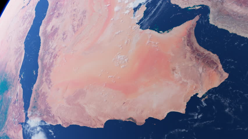 Arabian Peninsula, Saudi Arabia, Israel from Space. Turkey, Egypt, Yemen, Oman, Jordan, Syria, Iraq, Israel. Red Sea. Space Orbit. 4k, 29.97 fps.