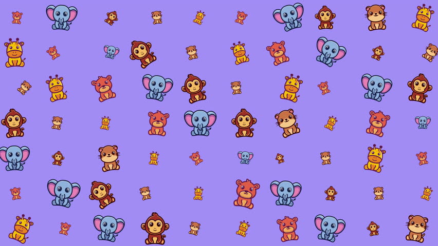 Lavender backdrop with diverse cartoon animals perfect for childrens books, posters, and educational materials with a playful theme.
