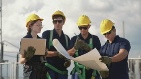 Engineers working on site in wind turbine farm, Wind turbines generate clean energy source, Eco technology for electric, industry environment, sustainable technology wind power maintenance. - Powered by Shutterstock - Get 15% off with code: PIKWIZARD15