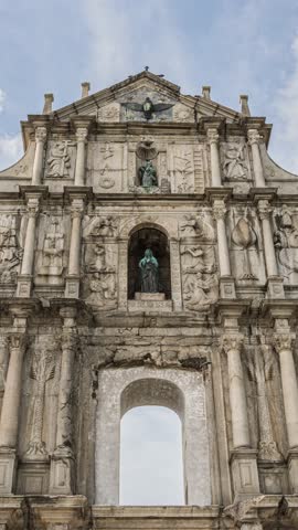 4K Vertical Time-lapse of the Ruins of St. Paul