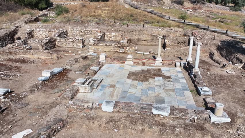 Metropolis ancient city - 4k video of Izmir Torbali Metropolitanis ancient city shot with drone