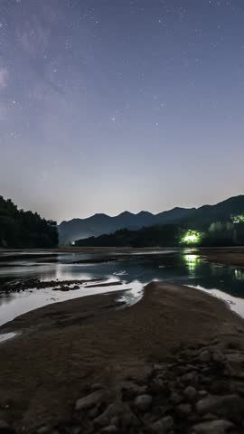 4K Vertical Time-lapse of Sparkling Starry Sky and Milky Way in the Quiet Night
