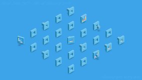 Isometric 3D Blue Square Grid Animation with Moving Elements - Memorial and Remembrance Concept Background - Powered by Shutterstock - Get 15% off with code: PIKWIZARD15