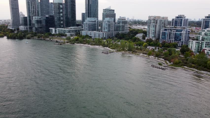 Aerial view of Humber Bay shoreline in Toronto.