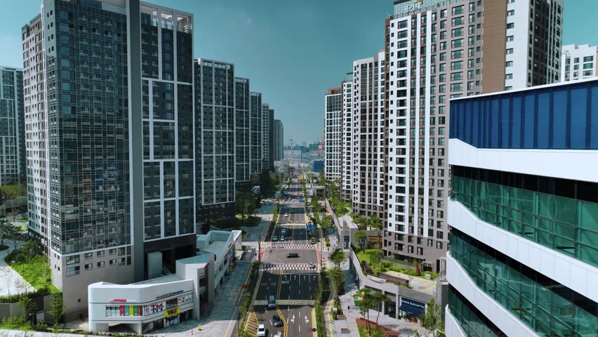 Aerial view of New City in Incheon, Apartment Residential Area in Korea