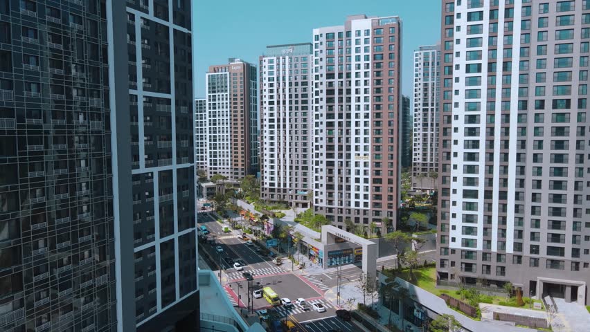 Aerial view of New City in Incheon, Apartment Residential Area in Korea
