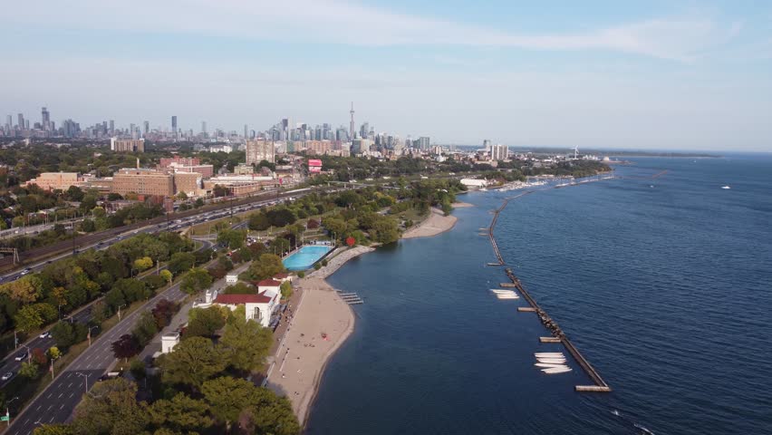 View of Sunnyside Beach along Lake Ontario shoreline in Toronto.